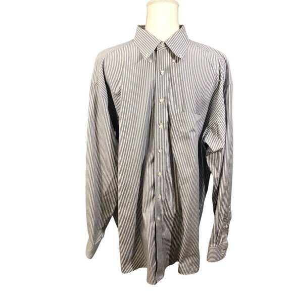 Roundtree Yorke Gold Label Button Down Shirt Mens Gray And White Large - Picture 1 of 6